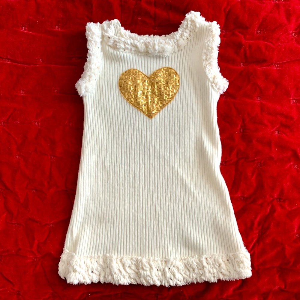 Little Mas white gold sequin heart dress girl 5